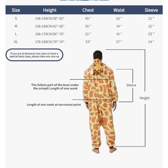 Giraffe Costume Unisex Adults Size Medium One Piece Pajamas Halloween Party - Picture 10 of 12